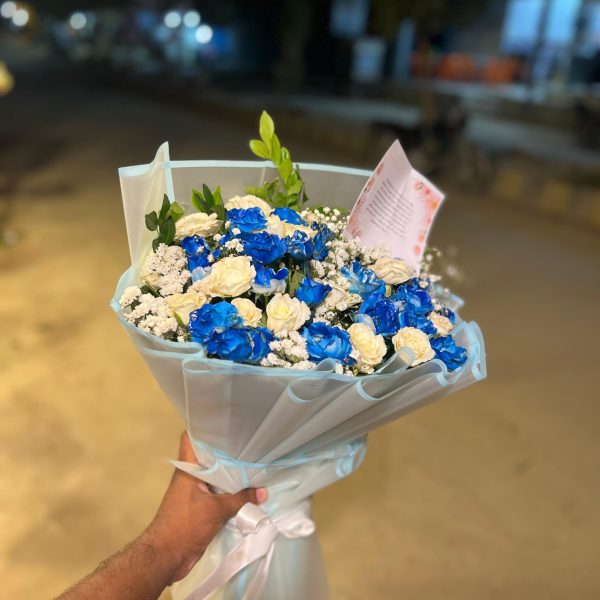 White & Blue Spray Bouquet