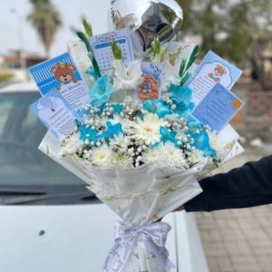 White & Blue Flowers With Baby's-breath Bouquet