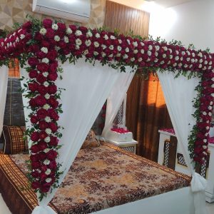 Heavily room decorated with roses and white net