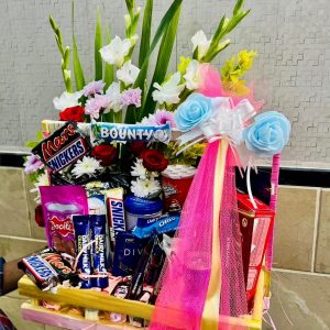 Chocolates, Snacks and Flower Basket
