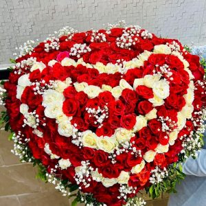 Red and White Roses Heart Basket