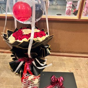 Grand Black & White Surprise Bouquet Box with Balloons
