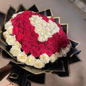 Red & White Roses Heart Bouquet