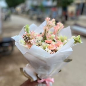 White Roses And Pink Spray Flower Bouquet