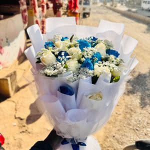 Elegant Blue & White Rose Bouquet