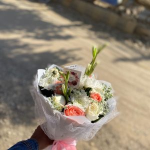 Whimsical Grace – Peach & White Lace Bouquet