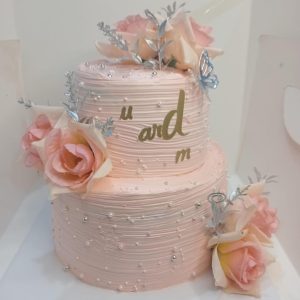 Peach Ombre Two Tier Wedding Cake Karachi | Personalized Rose & Butterfly Cake
