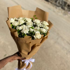 Elegant White Rose Bouquet with Baby's Breath