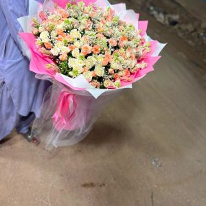 Blushing Elegance White & Pink Rose Grand Bouquet