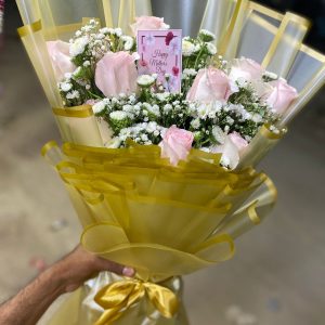 Mother's Day Pink Rose Bouquet with Greeting Card