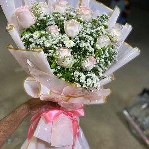 Elegant Blush Pink Rose Bouquet with White Fillers