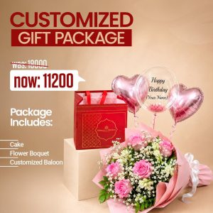 Classic Pink Rose & Customized Balloon Gift Package