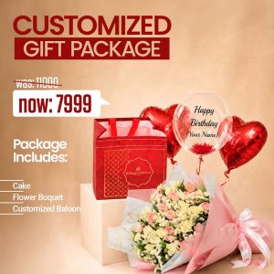 Mixed Floral, Cake & Customized Balloon Gift Package