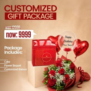 Red Rose, Cake & Customized Balloon Gift Package