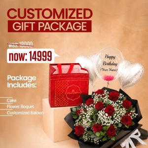 Premium Red Rose, Cake & Customized Balloon Gift Package