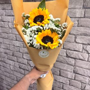 Double Sunflowers & Baby’s-breath Bouquet