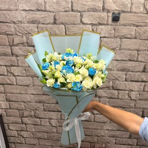 Blue & White Roses & Tuberose Bouquet