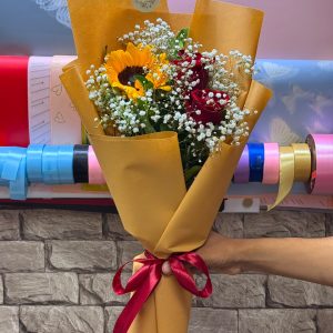 Sunflower, Red Roses & Baby’s-breath Bouquet